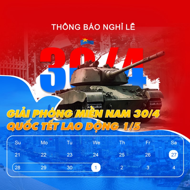 Banner poster holiday announcement for Vietnam’s Reunification Day and International Workers' Day, poster thông báo lịch nghỉ lễ Ngày Thống nhất